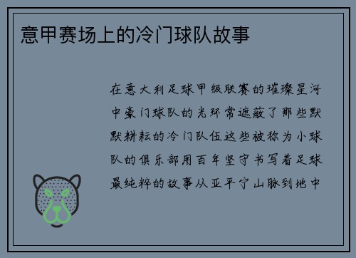 意甲赛场上的冷门球队故事